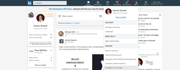 Step 1 to add new admin of LinkedIn company page