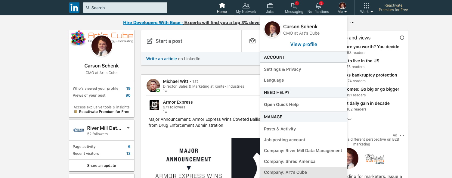 Step 1 to add new admin of LinkedIn company page